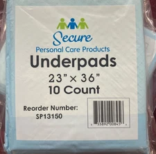 Secure Personal Care Products SP13150, TotalDry™ Underpad, 10 Count 23in x 36in