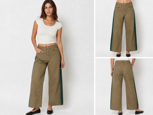 BDG Urban Outfitters High and Wide Pants Women’s 27 Khaki Green Side Detail NWT
