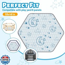 Hexagon Baby Play Mat 59x48 inches: Thick and Soft 6 Panel Playpen Mattress f...