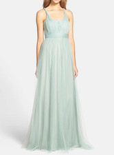 Jenny Yoo Annabelle Womens Convertible Tulle Column Maxi Dress Sea Glass Size 6