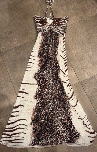 EUC Sky Brand Sky Maxi Dress Size Medium Brown Leopard Halter