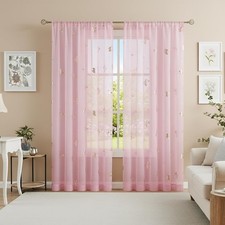 Pink Butterfly Sheer Curtains Gold Print Drapes Baby Girls Nursery Kids Bedroom