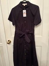MICHAEL Michael Kors Cotton Tie-Waist Midi Shirt Dress – Black, S New