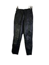 Vintage 90s Womens 10 Leather High Rise Distressed Pants Black Motorcycle Goth