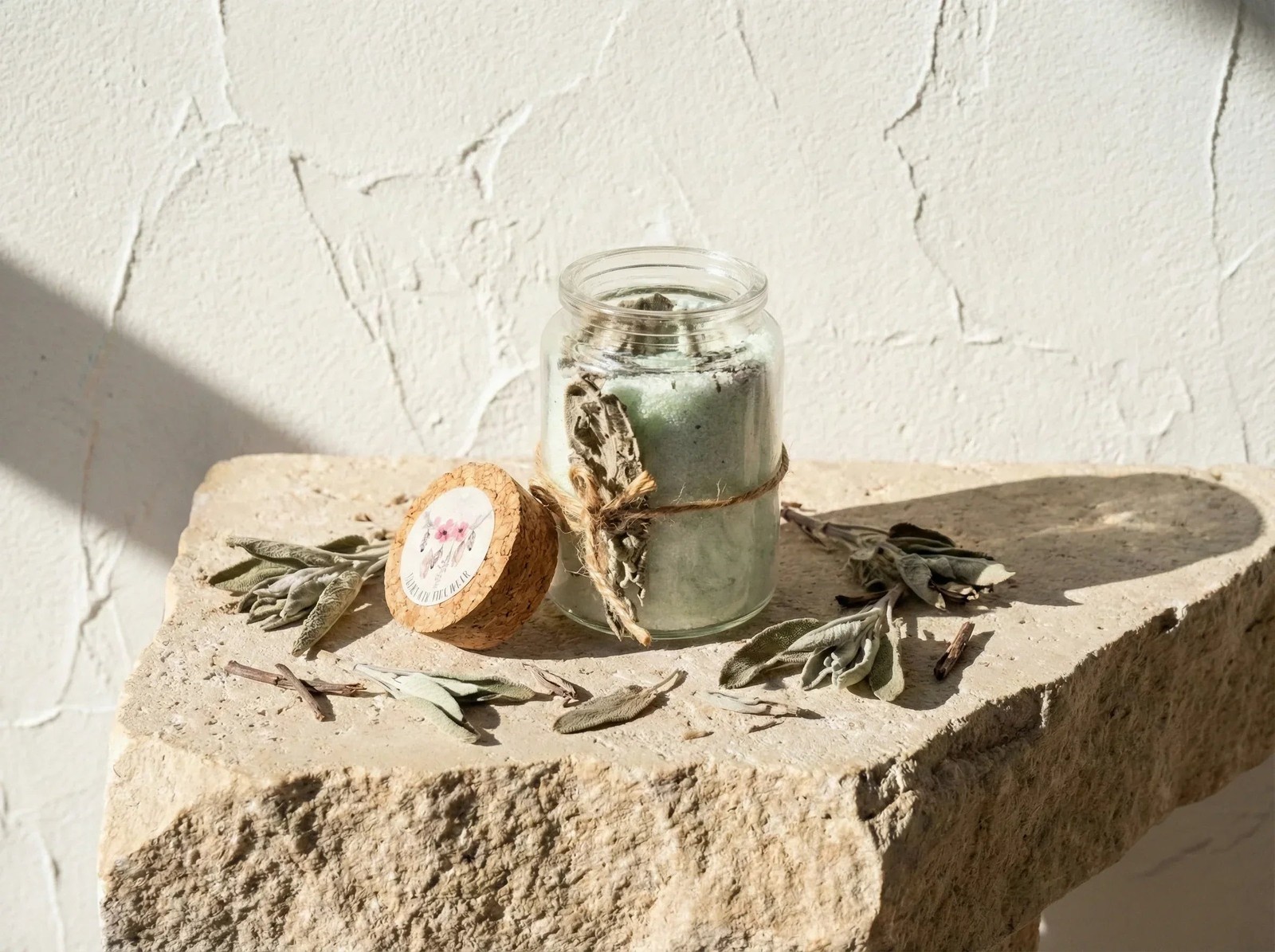 Purification des lieux bougie de sable sauge pour rituel bien-être à la maison