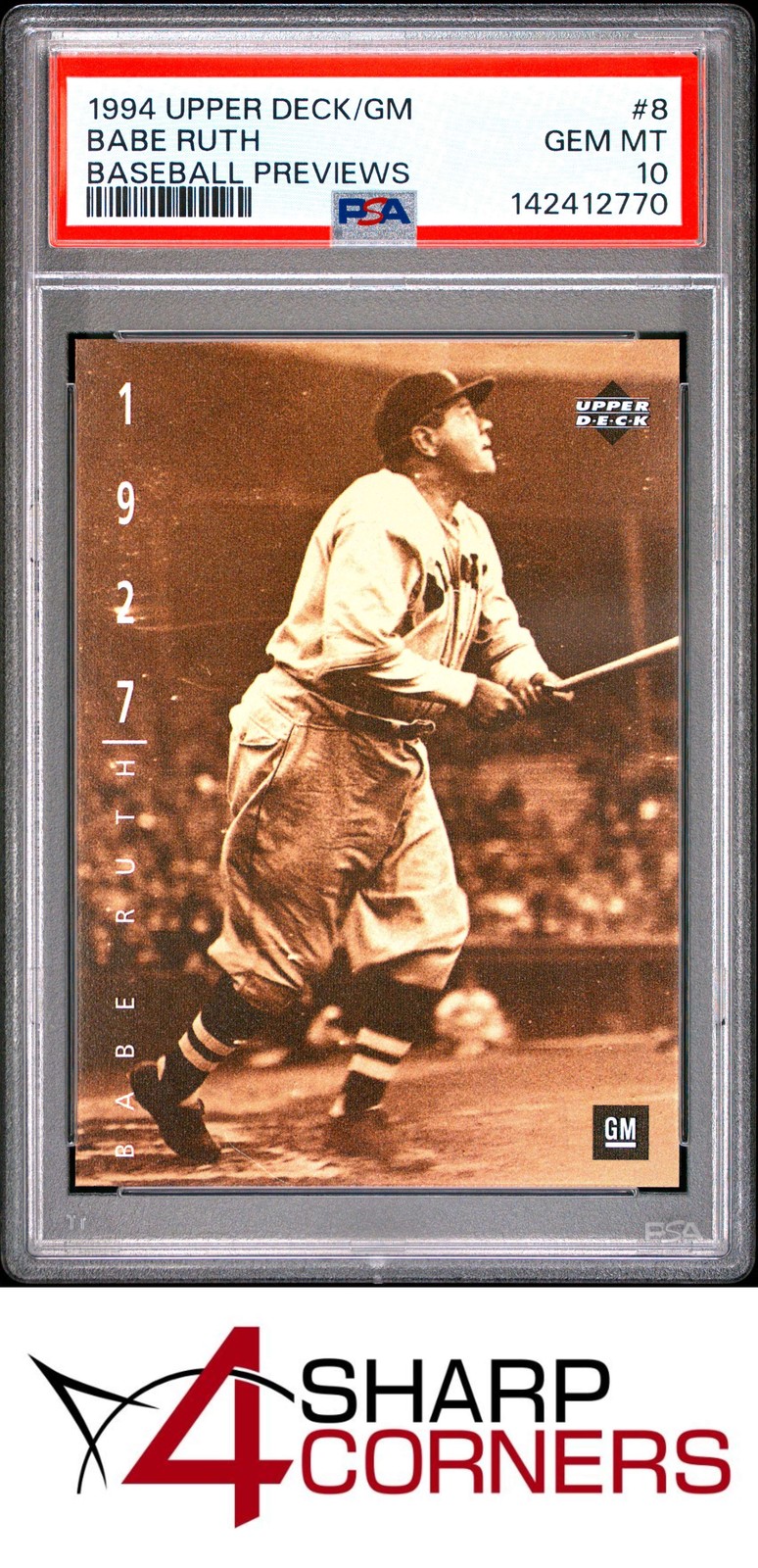 1994 UPPER DECK/GM BASEBALL PREVIEWS #8 BABE RUTH HOF PSA 10