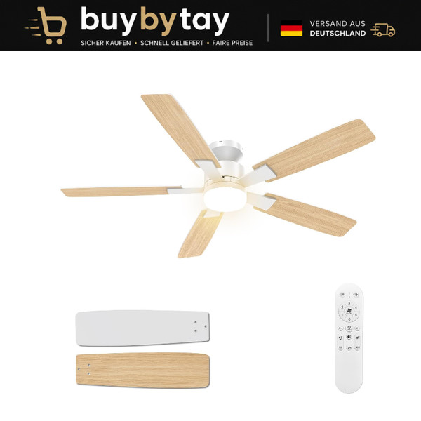 Deckenventilator Mit Beleuchtung 132Cm Leise Dimmbar 6 Stufen Fernbedienung-image