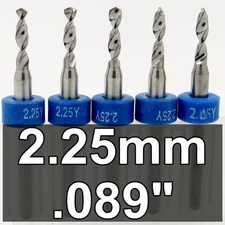 .089" 2.25mm #43 FIVE PCS Premium CARBIDE Drill Bits 1/8" shaft shank cnc New
