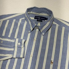 Ralph Lauren Yarmouth Cotton Oxford Button Down Shirt Mens 16 1/2-36 Blue Stripe