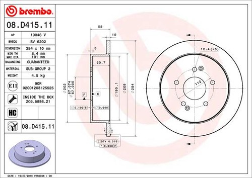 2x BRAKE DISC 08.D415.11 FOR SSANGYONG KORANDO/VAN XLV/SUV ACTYON/II TIVOLI 1.5L - Picture 2 of 9