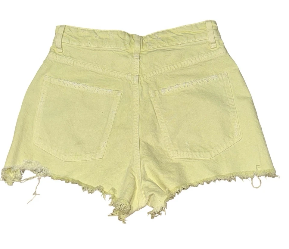 Pantalones Cortos ZARA Para Mujer Talla 4 Amarillo Mantequilla Jean Denim Botón Mosca Algodón Foto 2 de 4