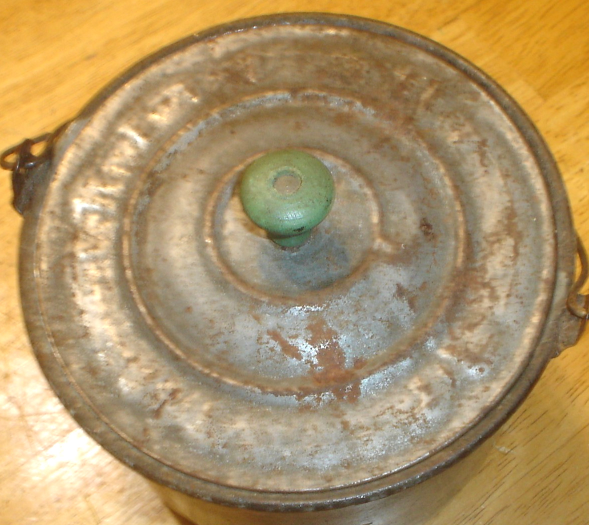 Antique Gray Enamelware / Graniteware Berry Bucket / Pail with Embossed Tin Lid