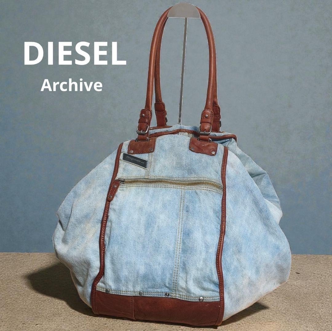 バッグ Diesel Archive Boston Tote bag y2k Diesel Y2K Archive Irregular Boston Tote Bag Denim Leather Large