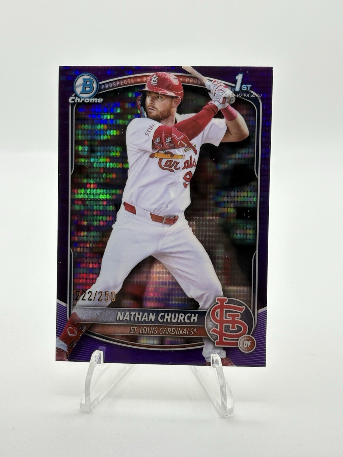 2025 Bowman Chrome Nathan Church Purple Pulsar Refractor 1st #/250 Cardinals