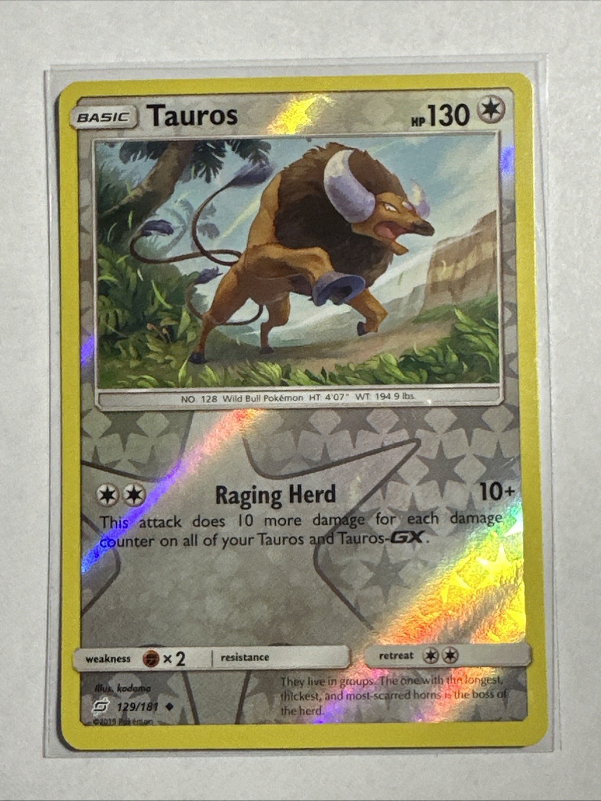 Tauros 129/181 Reverse Holo Card Sun & Moon - Team Up Pokemon TCG NM