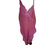 VTG Lady Lynne nylon Teddy Lacy Pink Bodysuit Panty Sissy Lingerie USA Sz. S