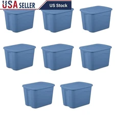 Large Storage Bin 18 Gallon Plastic Container Snap-on Lid Stackable 8 Pack New