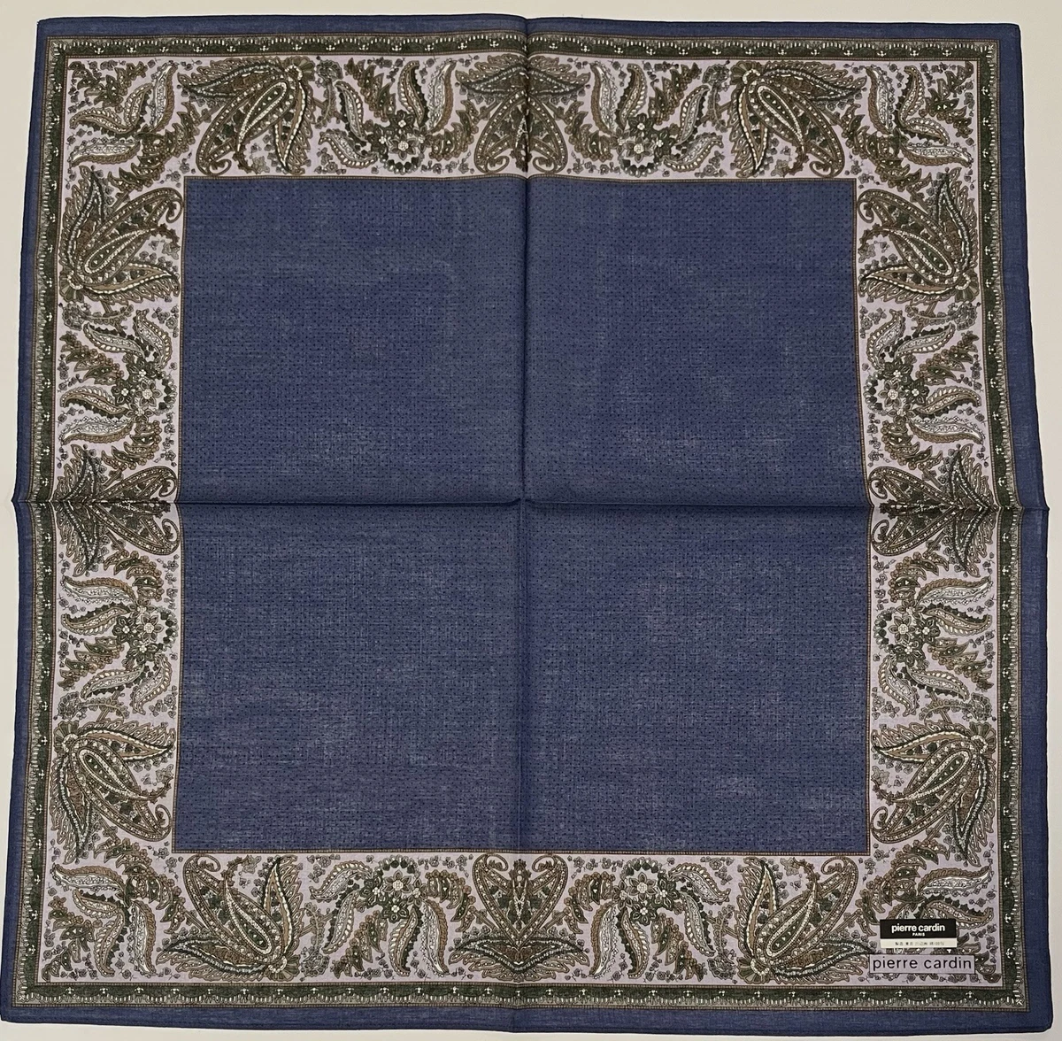 MEN HANDKERCHIEF VTG PIERRE CARDIN CLASSIC ART PAISLEY BLUE COTTON SQUARE 17.5“