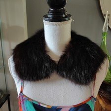 Black Fox Fur Collar Scarf Stole 26 X 5 Vintage Glam Winter Holiday Hook Eye