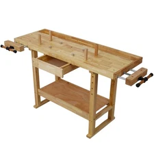 55" Wood Workbench - Heavy Duty Garage & Home Workshop Table - Solid Wood