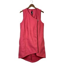 Valette L Light Strawberry Red Felt Asymmetrical Side Zip Sleeveless Shift Dress