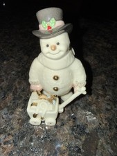 Lenox Ivory Snowman With Wagon Christmas Figurine 4" Rare HTF