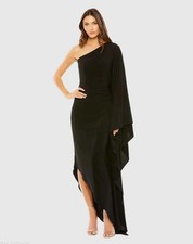 NWT IEENA for Mac Duggal 20673 Ruched Detail Jersey Gown S Black One Shoulder