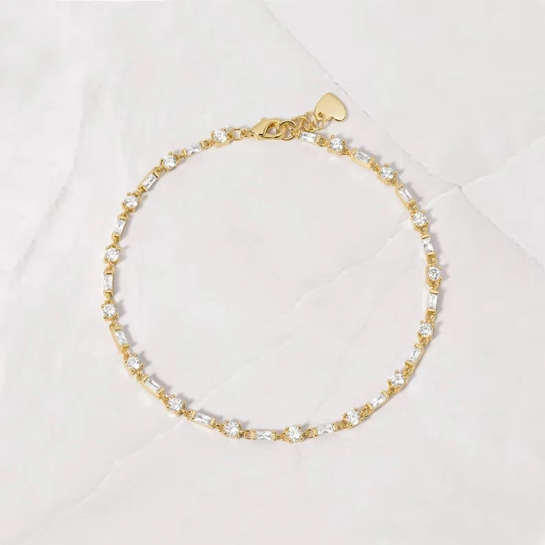 Brazalete de tenis amarillo 925 de plata de ley 925 con diamantes simulados redondos de 5 quilates para mujer Foto 2 de 4