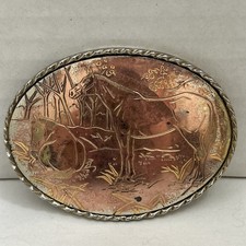 Vintage W USA Western Silver-Gold Tone Horse with Foul Fashion Cowboy Buckle