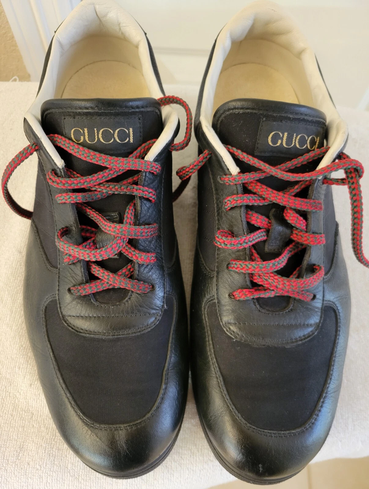 Authentique Baskets Gucci Homme 1984 Cuir Noir et Textile Taille 9,5G US Taille 10