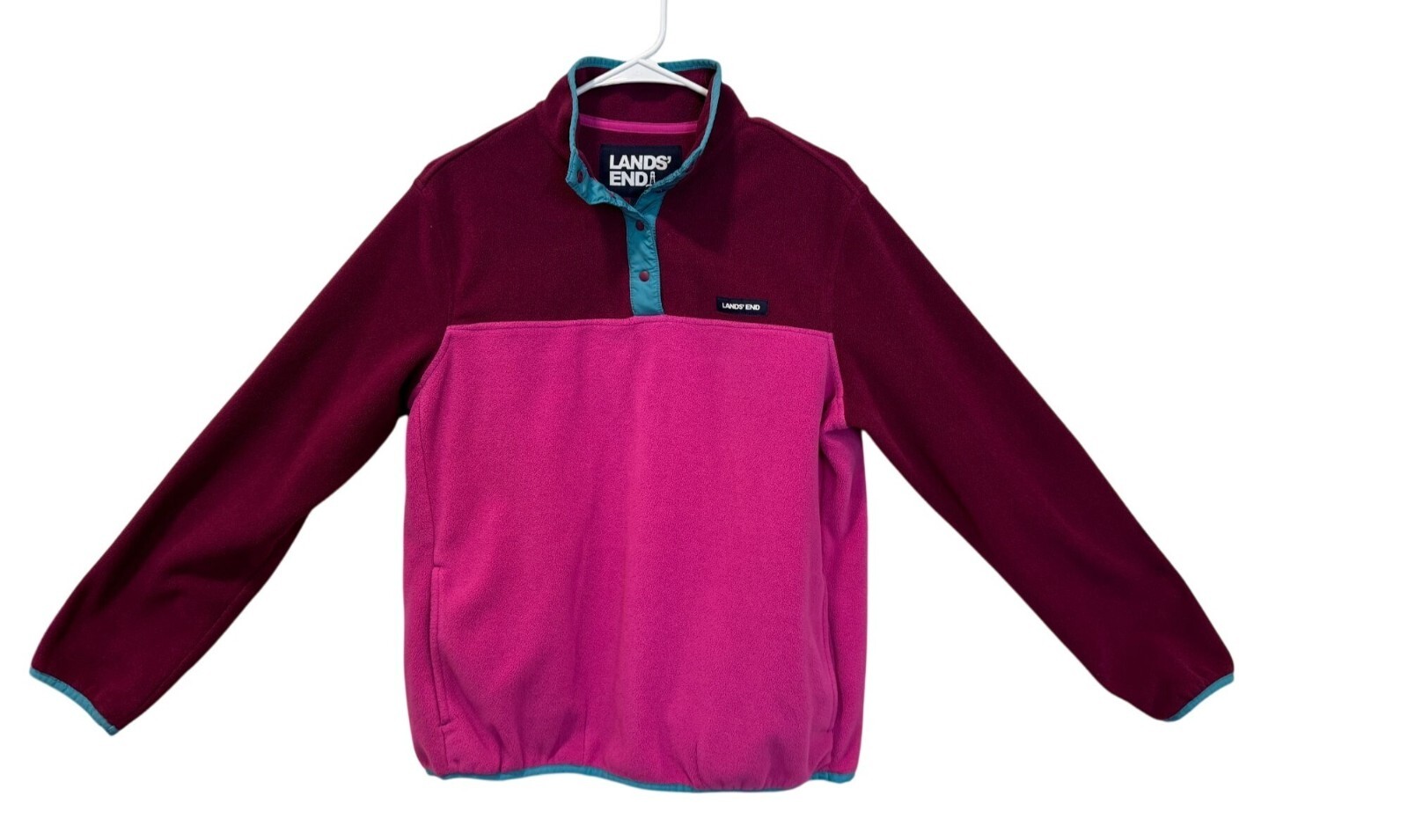 Lands End Womens Quarter-Zip Fleece Shirt in Purple Teal Size 10-12 Medium