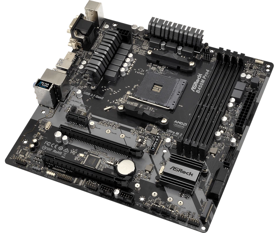 ASRock B450M Pro4‐F Micro ATX AM4 B450 DDR4 Ryzen 5000 Dual M.2 HDMI DVI VGA - Imagen 2 de 4