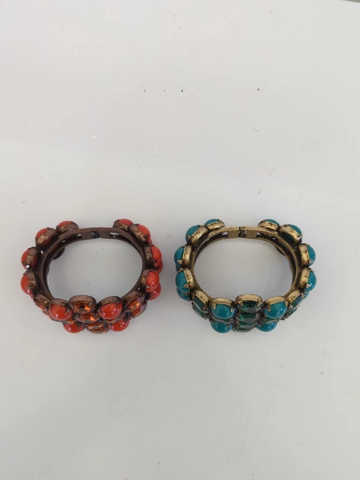 2 Brazalete Jessica Simpson Boho Brillante Art Deco Verde Naranja Piedras K12 Foto 2 de 4