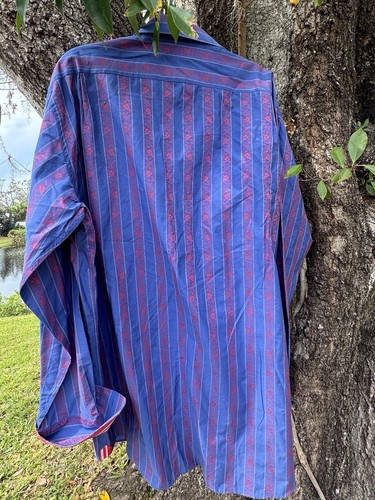 Visconti Uomo Shirt Blue Red Paisley Stripe Cotton Long Sleeve 2XLT - Picture 5 of 9
