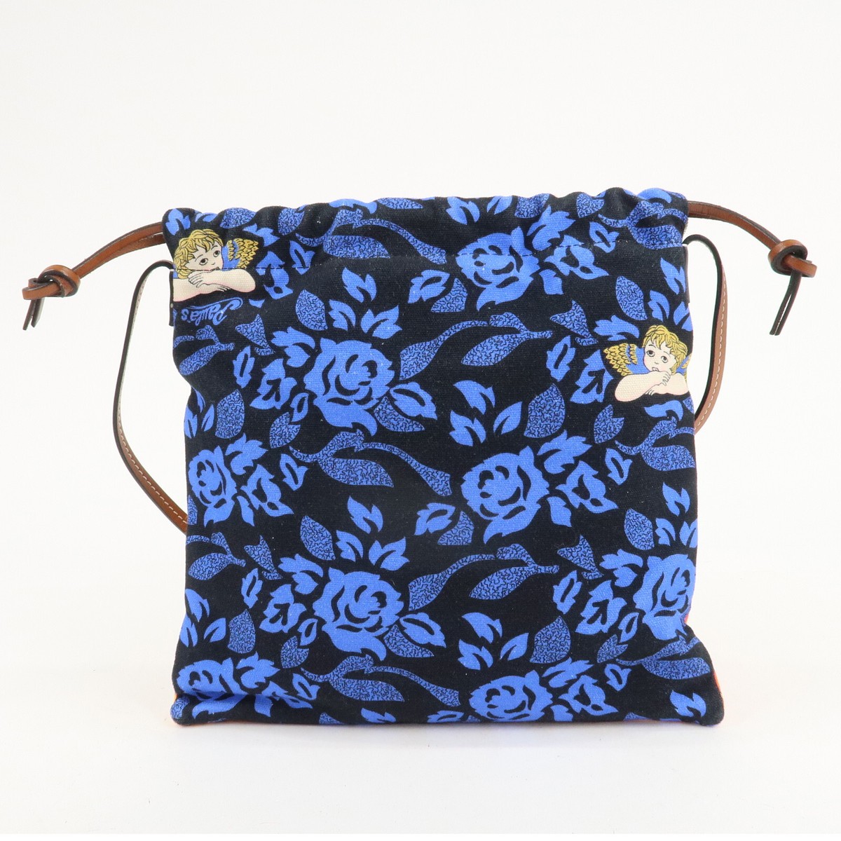 Auth LOEWE Anagram Canvas Leather Paula's Ibiza Drawstring