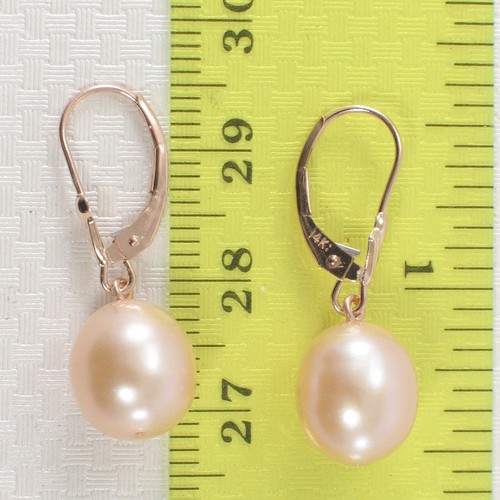 14K Rose Gold Pink Pearl Leverback Earrings (9–10mm) - Picture 5 of 7