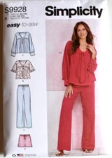 SIMPLICITY PATTERN 9928 LOUNGE  TOPS  PANTS SHORTS  MISSES SIZES XS-XXL  UNCUT