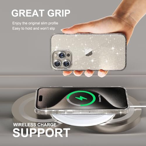 Compatible for iPhone 15 Pro Max Case, Women Cute Clear Glitter Glitter Clear - Picture 7 of 7