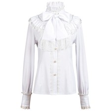 Ladies Shirt Ruffled Lace Top Victorian Blouse Bowknot Retro Gothic Chic Elegant