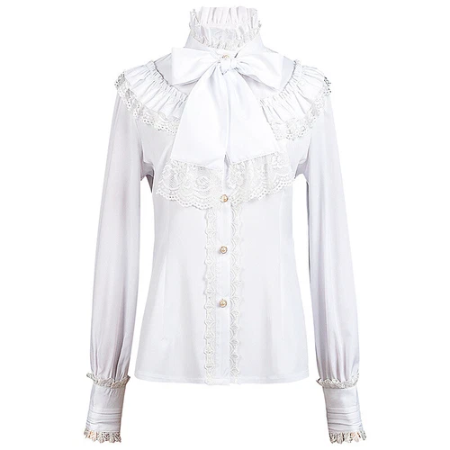Ladies Shirt Ruffled Lace Top Victorian Blouse Bowknot Retro Gothic Chic Elegant - Bild 2 von 23
