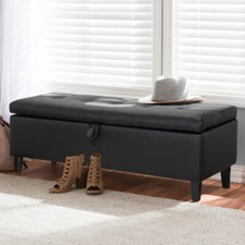 Bedroom Ottoman Storage Bench Black PU Leather Bed End Stool Hallway Window Seat
