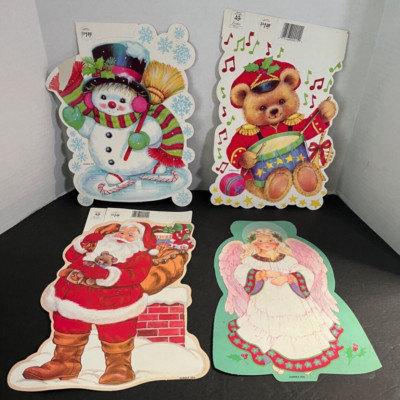 VTG Die cut Eureka Hallmark USA Christmas Decorations Snowman-Teddy-Santa-Angel