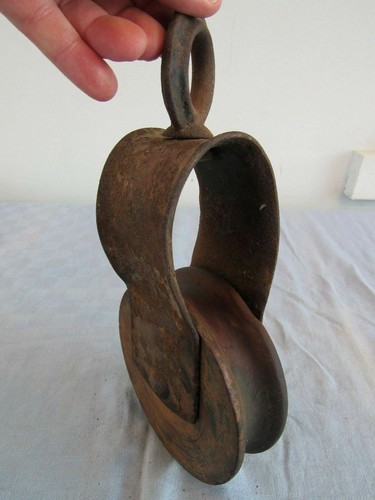 Puleggia fienile fieno resistente legno antica vintage fattoria e casa decorazione primitiva - Foto 5 di 6