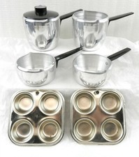 Vtg Child's Miniature Toy Metal Cookware Lot 6Pcs Sauce Pans, Muffin Trays  T33