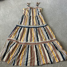LOFT Womens Yellow Orange Stripe Maxi Sleeveless Square Neck Zip Dress Size 6P