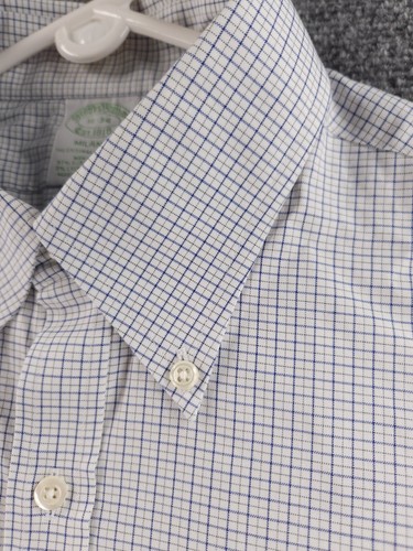 Brooks Brothers 16 34 Blue Cotton Check Spandex Button-Down Stretch Milano Men - Picture 7 of 17