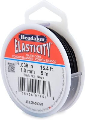 Beadalon Elasticity Stretch Cord, 1.0 mm / .039 in, Black, 5 m / 16.4 ft Black 