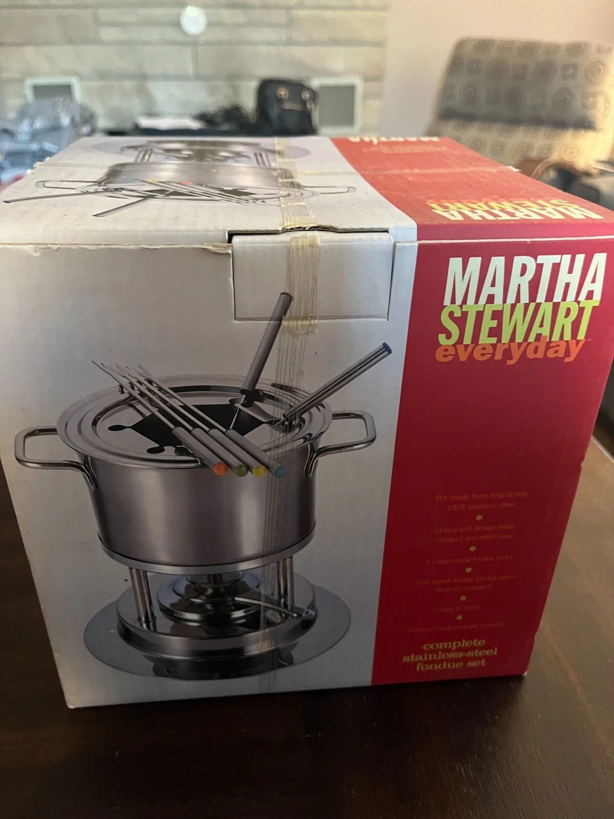 VINTAGE MARTHA STEWART STAINLESS STEEL FONDUE SET 2 QT