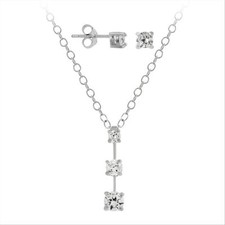 925 فضي CZ Past Present Future Pendant & Stud أقراط طقم