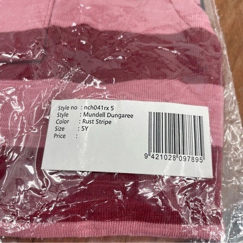 NWT Nui Organics Mundell Dungaree - girls Sz 5 pink rust striped - Picture 2 of 3